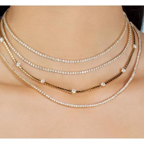 3mm CZ Tennis Chain Necklace Layer Womens Choker Copper Gold Color Choker Necklace For Women collar jewellery bijoux femme