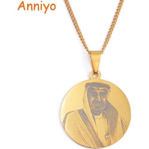 Anniyo King of Saudi Arabia Pendant Necklaces Gold Color Stainless Steel Ethnic Jewelry #073421