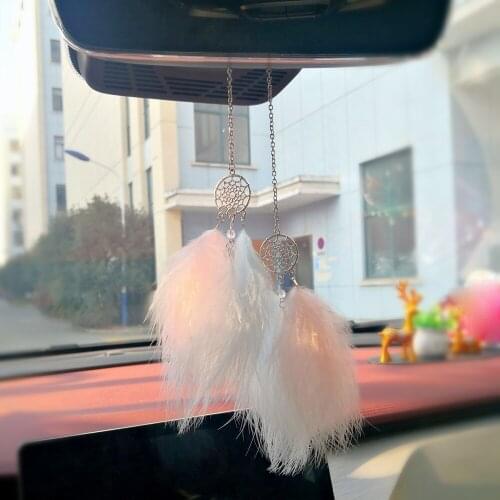 A Pair Feather Car Hanging Accessories Small Dream Catcher Pendant Decoration Mini Pure White Wind Chimes
