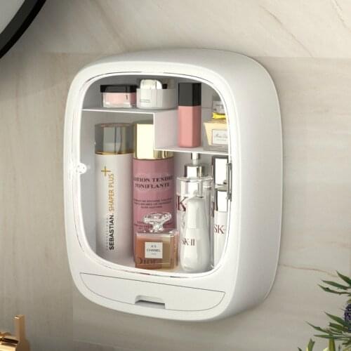 Qdrr # Vanity rack wall-mounted cosmetic storage box punch-free bathroom toilet wash hand table storage rack *33