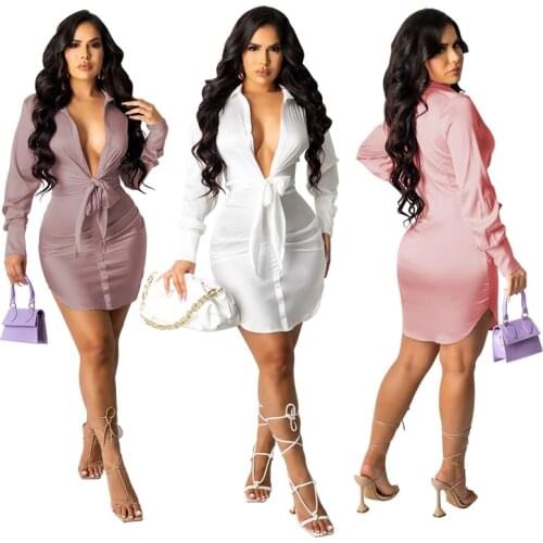 ZKYZWX Sexy Shirt Long Sleeve Bodycon Dress Bandage V Neck Birthday Outfits for Women Rave Festival Clothes Club Mini Dresses