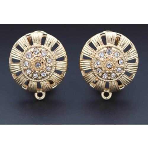 Earrings Post with Loop Hanger Paved Rhinestone CZ Filigree Circle Base DIY Nigerian Chile Clip Stud Earrings Jewelry Findings