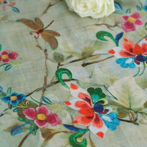 High quality new natural ramie fabric Colorful flowers printing sewing Skirt lining dress shirt bag material