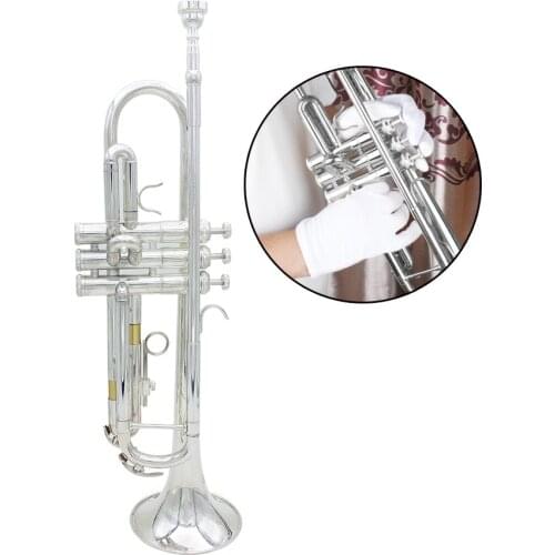 High Quality Trumpet Bb B Flat Durable Brass Trumpet with a Silver-plated Mouthpiece a Pair of Gloves and Exquisite Gig Bag