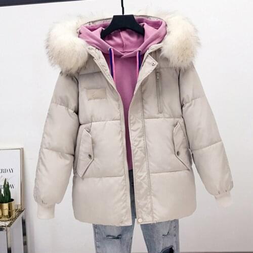 SURUFENG Winter Jacket Women Large Fake Fox Fur Hooded White Down Coat Winter Thick Warm Parkas Warm Zipper Down Snow Outerwear
