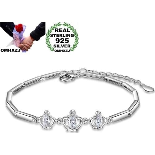 OMHXZJ Wholesale European Fashion Woman Party Birthday Wedding Gift Crown Amethyst Zircon S925 Sterling Silver Bracelet SZ136