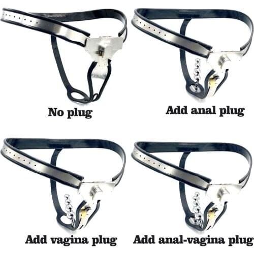 Female Chastity Belt Pants With Anal Vagina Plug Stainless Steel Silicone Metal Chastity Device Bdsm Bondage For Woman Strapon