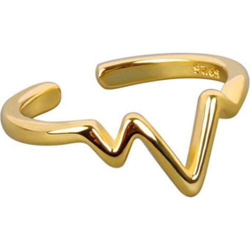Fashion Gold Color Korean Vintage Ring For Women Heartbeat Curve Line Female Handmade Opening Finger Fashion Jewelry Couple