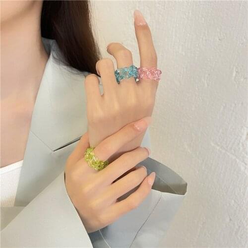 Acrylic Chains Rings Colourful Transparent Resin Geometric Irregular Rings for Women Girls Party Jewelry Gifts for Friends