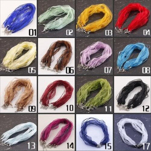 Free Shipping 100pcs/lot 17-20 inch mixed color organza ribbon chain necklace cords(30colors you can pick colors )
