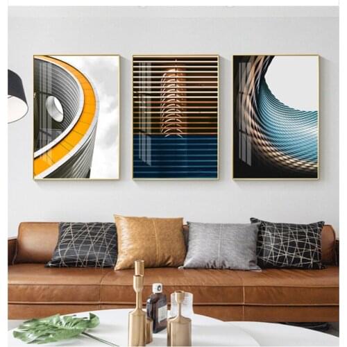 Frameless Architectural Lines Modern Nordic Style Living Room Decoration Painting Sofa Background Wall Triple Bedroom Paintings