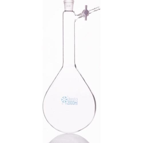 Eggplant-shaped reaction bottle,long neck standard ground mouth,2000ml 24/29,Eggplant-shaped flask,PTFE switch valve