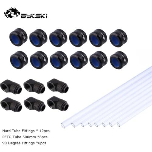 Bykski Computer Water Cooling Build Fittings Kit OD12 14 16MM PETG Hard Tube,Silver,Black,Gold,Red,White,Blue,Grey G1/4 "