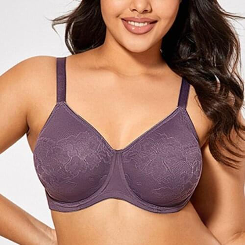 Plus Size Womens Minimizer Bra Full Coverage Non Padded Underwire Jacquard Supportive Unlined Bras Female Lingerie 36 38 40 DD E