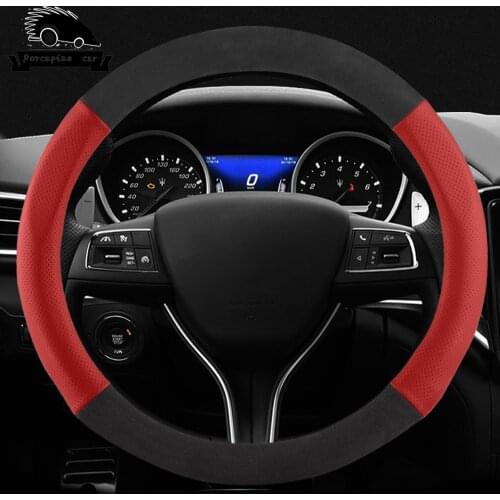 Genuine Leather Suede Steering Wheel Cover for Toyota Mercedes BMW Audi Volkswagen Maserati Honda Mazda Nissan Subaru Hyundai