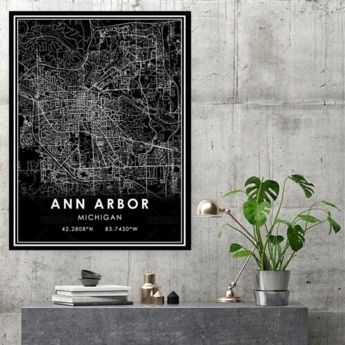 ANN ARBOR City Map Black and White Print Wall Art Canvas Painting Nordic Poster for Living Room Home Decoration framed STJK14