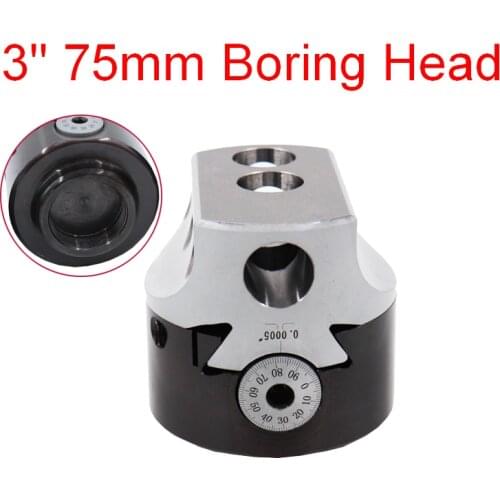 3Inch 75mm Boring Head 0.005''Lathe Milling Tool Holder Shank +3 Wrench For 3/4'' Hole Boring Cut