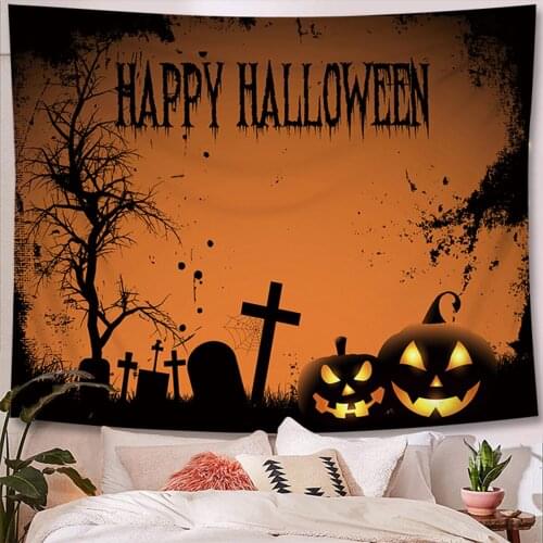 Halloween Tapestry Cute Cartoon Style Pumpkin Bat Ghost Witch Tapestry Wall Hanging Decor for Home College Dorm