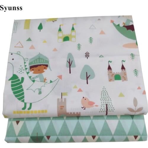 Syunss Green Castle Animal Printed Cotton Fabric for Diy Patchwork Quilting Baby Cribs The Cloth Cushions Blanket Sewing Tissus