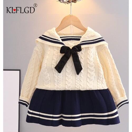 Girls' baby clothing set 2021 autumn winter new campus style bow long sleeve Knitted Top short skirt set girls' baby knitted set