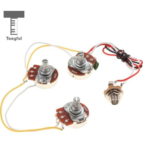 Tooyful Durable Jazz Bass Circuit Wiring Harness Kit, Tone Volume Control A250K B250K Pots+Socket