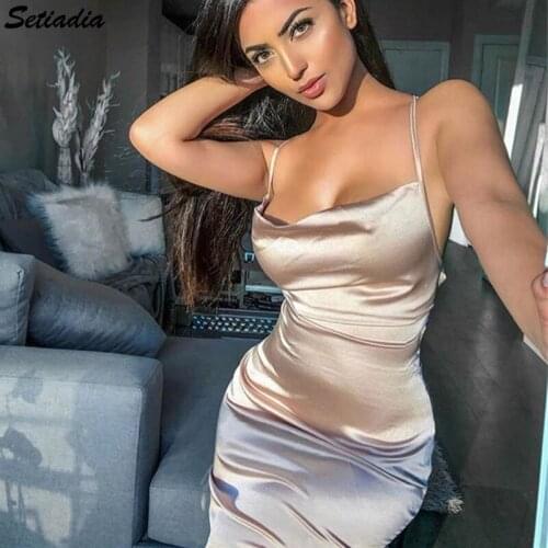 Setiadia Summer Women satin Dress Party sexy midi Sundress Backless evening Dresses birthday outfits For Womans Clothing 2021
