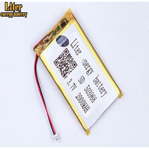 1.0MM 2pin connector 3.7V 503968 504070 2000mah e-books GPS PDA Lithium Polymer Li-Po Rechargeable Battery