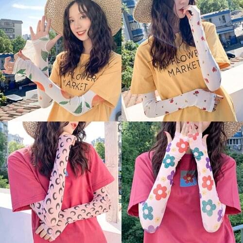 Fashion Womens High-end Luxury Summer Vintage Ice Silk Sleeves Floral Print Sun Protection Anti-UV Arm Sleeves Wrap
