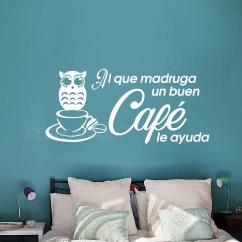 Sticker-Muraux Al-que-madruga-un-buen-cafe-le-ayuda Vinyl Wall Decal Spanish Mural Art Wallpaper Living Room Home Decor Poster