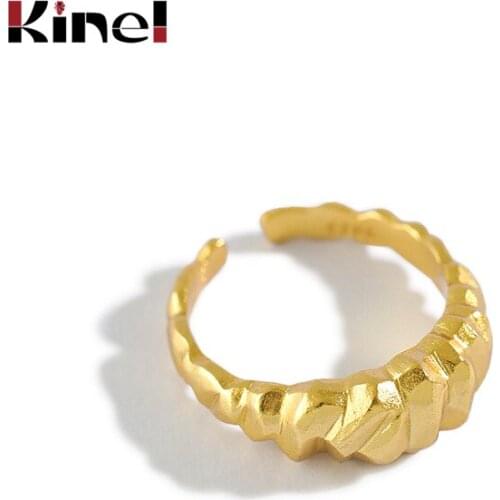Kinel 2020 NEW 925 Sterling Silver Open Ring Korea INS Irregular 18K Plating Real Gold Punk Retro Silver Ring Woman Jewelry