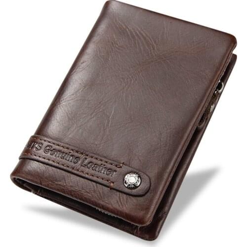 New Retro Wallet Male Men Wallets Coffee Color Money Purses Small Fold Genuine Leather Mens Coin Purse Card Holder