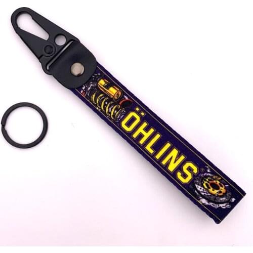 OHLINS Personality Cool Motorcycle Car Keychain Ring Fabric Printed Ribbon Metal Buckle Ring