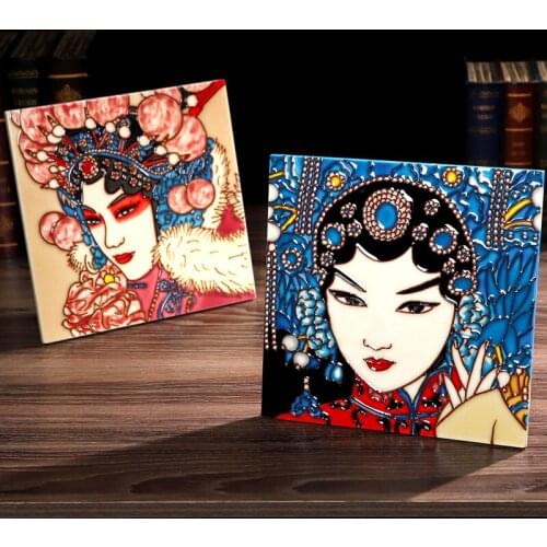 Peking Opera Facial Makeup Hand-Painted Porcelain Board Painting Decoraive Hangings Chinese Characteristic Gift