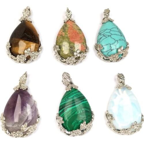 Natural Stones Pendant Creative Flower Water drop shape Stone Pendants for Jewelry Making DIY Reiki charm Necklaces Accessories
