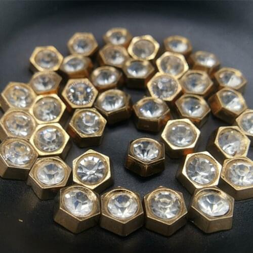 Hexagon Rhinestone Studs Hot-Fix Loose Rhinestone Shoes Rhinestone Decorations 8MM Gold Metal Stud Rivet Crystals For Shoes