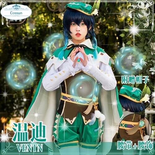 【In Stock】Hot Game Genshin Impact Venti Cosplay Costume God Of Wind Fashion Lovely Uniform Suit Full Set Role Play S-XXL New