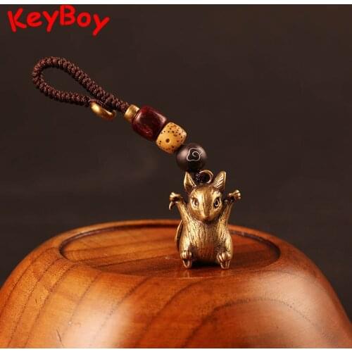 Vintage Copper 12 Zodiac Rat Car Keychain Pendants Lucky Brass Animal Dragon Snake Mouse Rabbit Bull Horse Dog Statue Keyring