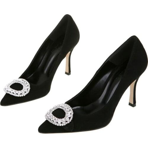Round Rhinestone Suede High Heels Banquet Dress Wedding Shoes Pointed Shallow Mouth Stiletto Heel Shoes 6cm 8cm Heel Size 33 42