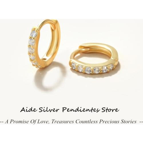 AIDE 5/6/7/8/9mm S925 Sterling Silver Round Micro-inlaid Zircon Hoops Earrings Trend Jewelry Women Turquoise Earrings Brincos