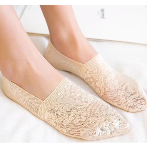 Women Fashion Summer Anti-skid Sheer Floral Lace Invisible No Show Boat Socks Gift