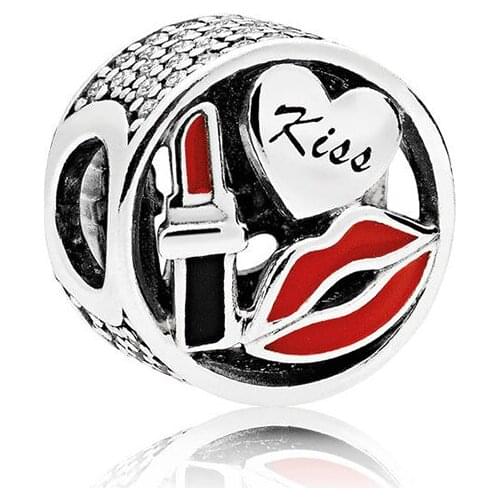 Authentic 925 Sterling Silver Bead Glamour Kiss Charm Fit Fashion Women Pandora Bracelet Bangle Gift DIY Jewelry