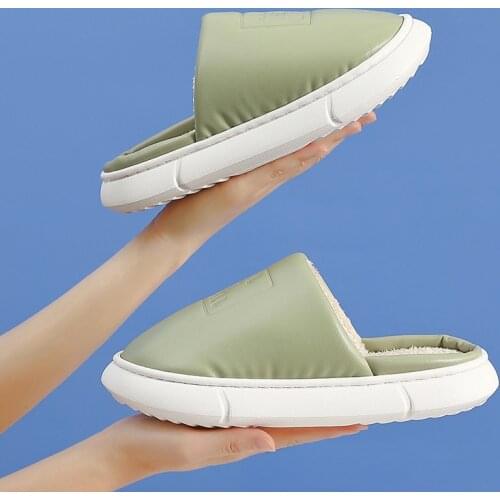 Winter Women 's Slippers New Trend Alphabet Couple Cotton Slippers Home Flip Flops Waterproof Warm Cotton PU Ladies Shoes Men