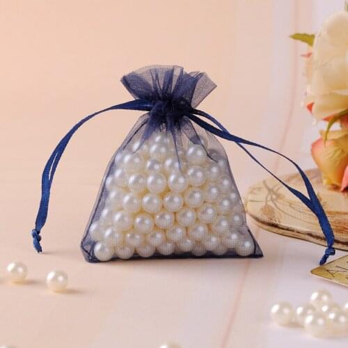 100pcs 9x12cm Deep Blue / Navy Blue Organza Jewelry Bags Small Drawstring Pouches sacos organza Bag Logo Printing
