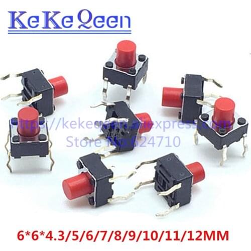 1000PCS 6x6x7mm Red Tactile Switches DIP-4 6*6*4.3/4.5/5/5.5/6/6.5/7/7.5/8/8.5/9/9.5/10/10.5/11/12/12.5/17MM Push Button Switche