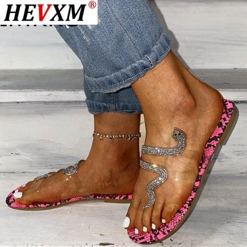 2020 Summer High Quality Slides For Women Snake Pattern Transparent Home Flat Slippers Causal Fashion Ladies Beach Slippers