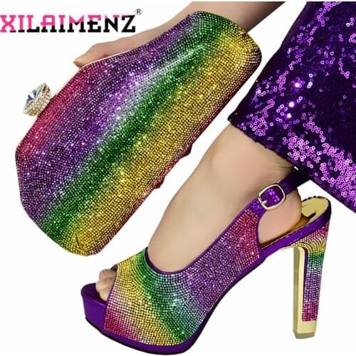 2020 Special Arrivals Classics SPurple Color Shoes And Bag To Match Set African High Heels Party Shoes And Bag Set For Wedding
