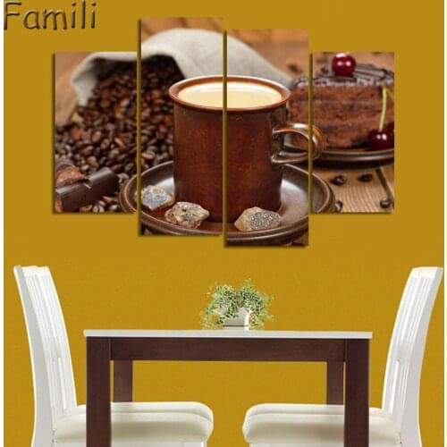 4Picture Canvas Painting Coffee background Print Painting On Canvas Wall Art Picture Kitchen Home Decoration Unframed
