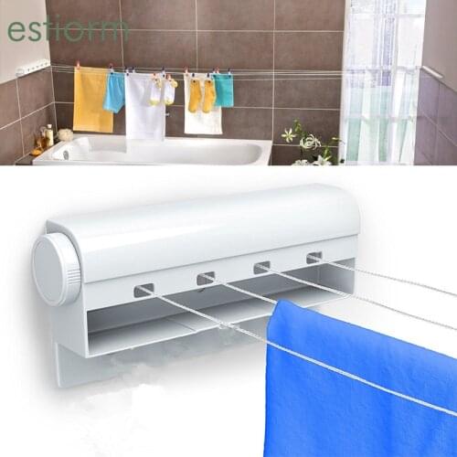 Automatic Retractable Clothesline with hanging hooks indoor wall mounted towel clothes Laundry hanger clothes line Drying Rack