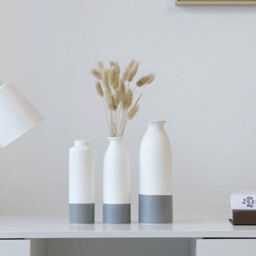 White Ceramic Dry Flower Vase Gray White Mosaic Modern Simple Creative Living Room Bedroom Desktop Flower Arrangement Water