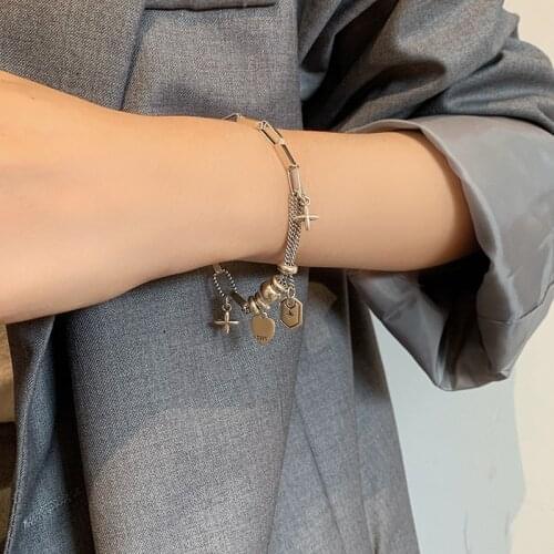 Bracelet for Women Star Heart Beads Cross Women 925 Sterling Silver Bracelet Korean Fashion Jewelry Accessories
